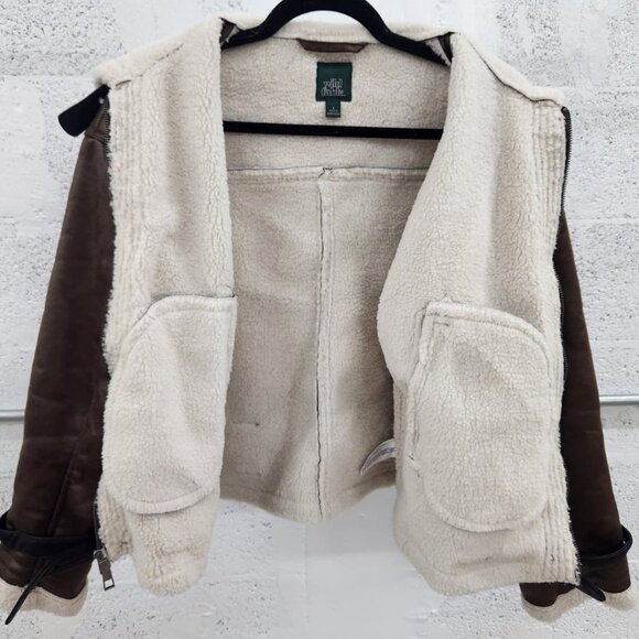 NWT Wild Fable Brown Faux Leather Sherpa Aviator Jacket Women’s Size Small - Picture 5 of 9